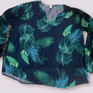 OLD NAVY WOMENS TROPICAL PALM LEAF TUNIC BLOUSE XL 100% Rayon